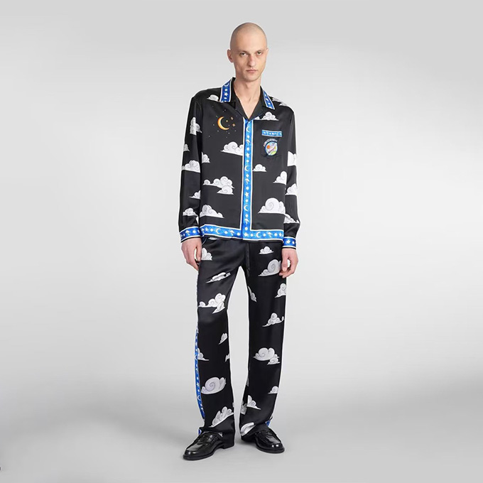 casablanca celestial cloud print silk long-sleeve shirt & trousers
